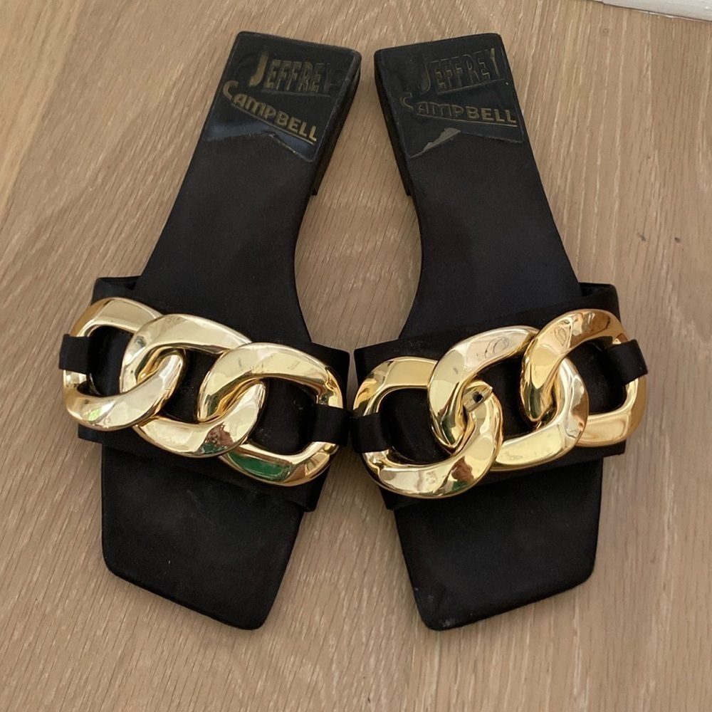 Jeffrey Campbell - Park Chain Slide Sandal in Black Satin sz 5